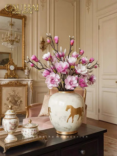 Maison Couture - Bình Hoa Gốm Sứ - Ngựa Dát Vàng Cheval Noble Ivoire Artisan Feuille D’Or Ceramic Vase H29-CẬU HAI HOME DECOR