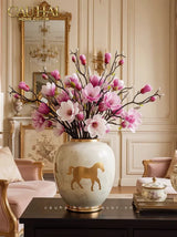 Maison Couture - Bình Hoa Gốm Sứ - Ngựa Dát Vàng Cheval Noble Ivoire Artisan Feuille D’Or Ceramic Vase H29-BÌNH HOA-Đối tác tại Trung Quốc theo từng đơn đặt hàng-CẬU HAI HOME DECOR