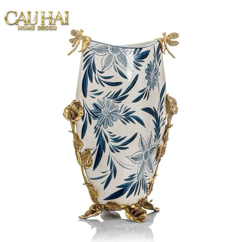 Maison Couture - Bình Hoa Imperium Empire Divine Vase - Dragonfly Horizon Urn Indochine Bleu H35x24x16-BÌNH HOA-CẬU HAỊ HOME DECOR-CẬU HAI HOME DECOR