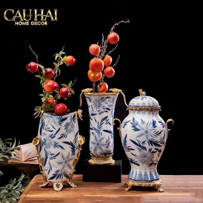 Maison Couture - Bình Hoa Imperium Empire Divine Vase - Dragonfly Horizon Urn Indochine Bleu H35x24x16-BÌNH HOA-CẬU HAỊ HOME DECOR-CẬU HAI HOME DECOR