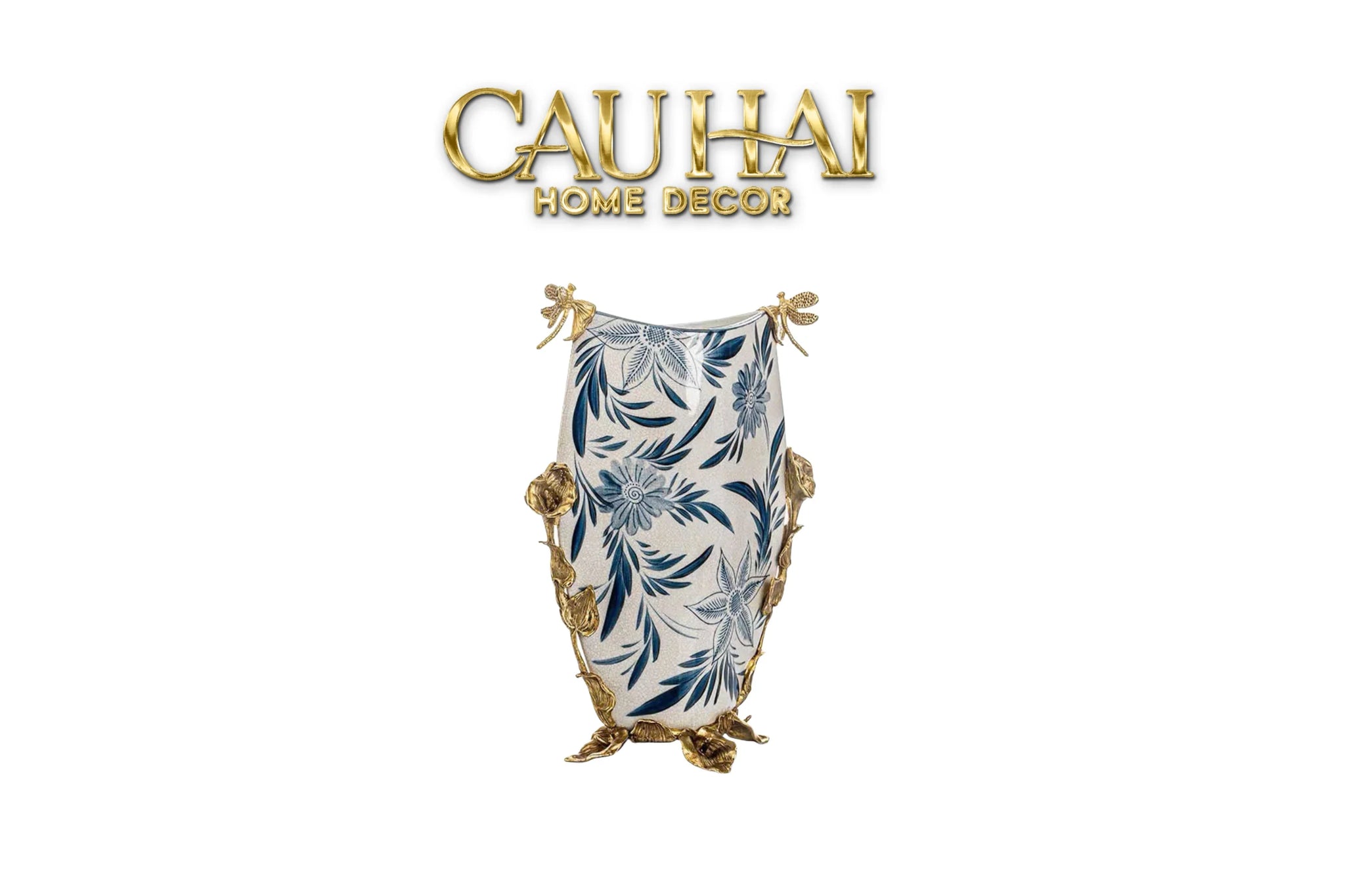 Maison Couture - Bình Hoa Imperium Empire Divine Vase - Dragonfly Horizon Urn Indochine Bleu H35x24x16-CẬU HAI HOME DECOR