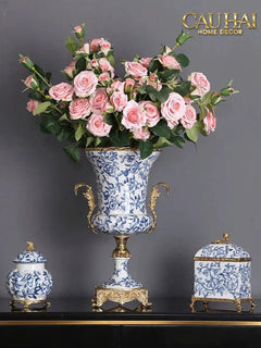Maison Couture - Bình Hoa Imperium Empire Divine Vase - Indochine Revival Floréal Bleu Urn H40x28x23-CẬU HAI HOME DECOR