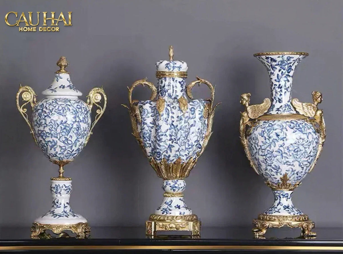 Maison Couture - Bình Hoa Imperium Empire Divine Vase - Indochine Revival Floréal Bleu Urn H40x28x23-BÌNH HOA-CẬU HAỊ HOME DECOR-CẬU HAI HOME DECOR