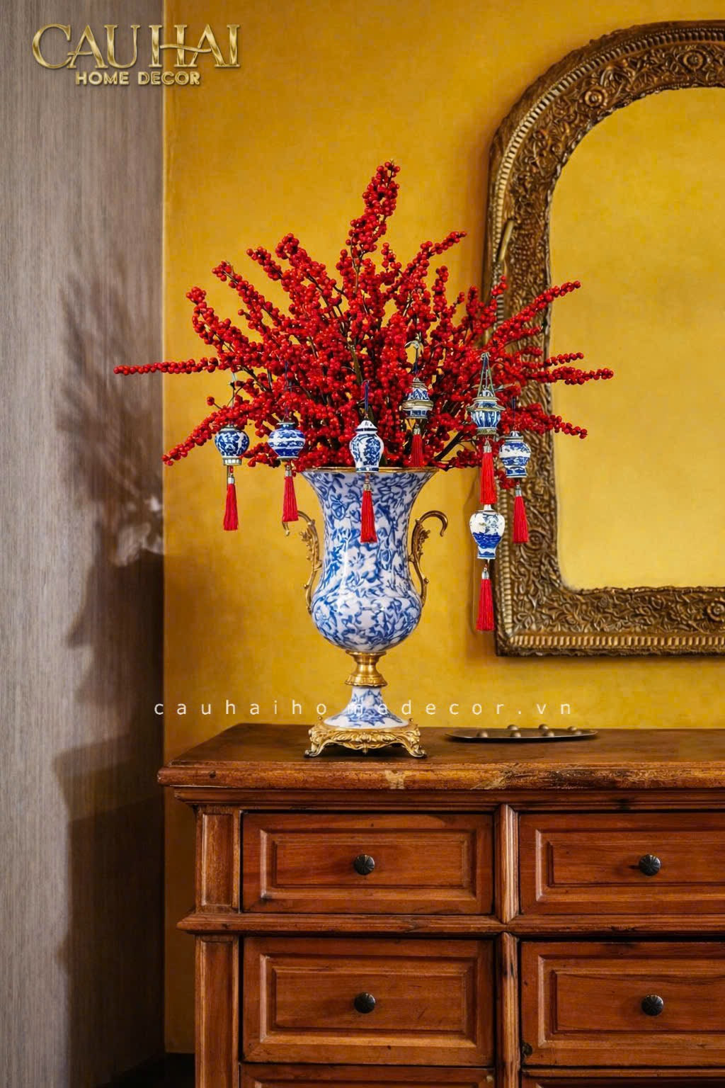 Maison Couture - Bình Hoa Imperium Empire Divine Vase - Indochine Revival Floréal Bleu Urn H40x28x23-CẬU HAI HOME DECOR