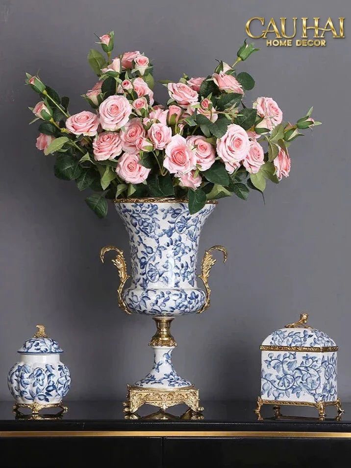 Maison Couture - Bình Hoa Imperium Empire Divine Vase - Indochine Revival Floréal Bleu Urn H40x28x23-BÌNH HOA-CẬU HAỊ HOME DECOR-CẬU HAI HOME DECOR