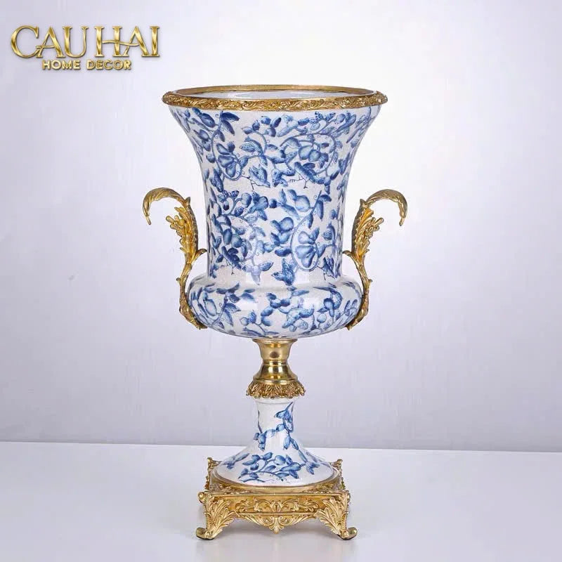 Maison Couture - Bình Hoa Imperium Empire Divine Vase - Indochine Revival Floréal Bleu Urn H40x28x23-BÌNH HOA-CẬU HAỊ HOME DECOR-CẬU HAI HOME DECOR