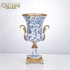 Maison Couture - Bình Hoa Imperium Empire Divine Vase - Indochine Revival Floréal Bleu Urn H40x28x23-CẬU HAI HOME DECOR