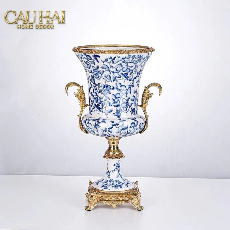 Maison Couture - Bình Hoa Imperium Empire Divine Vase - Indochine Revival Floréal Bleu Urn H40x28x23-BÌNH HOA-CẬU HAỊ HOME DECOR-CẬU HAI HOME DECOR