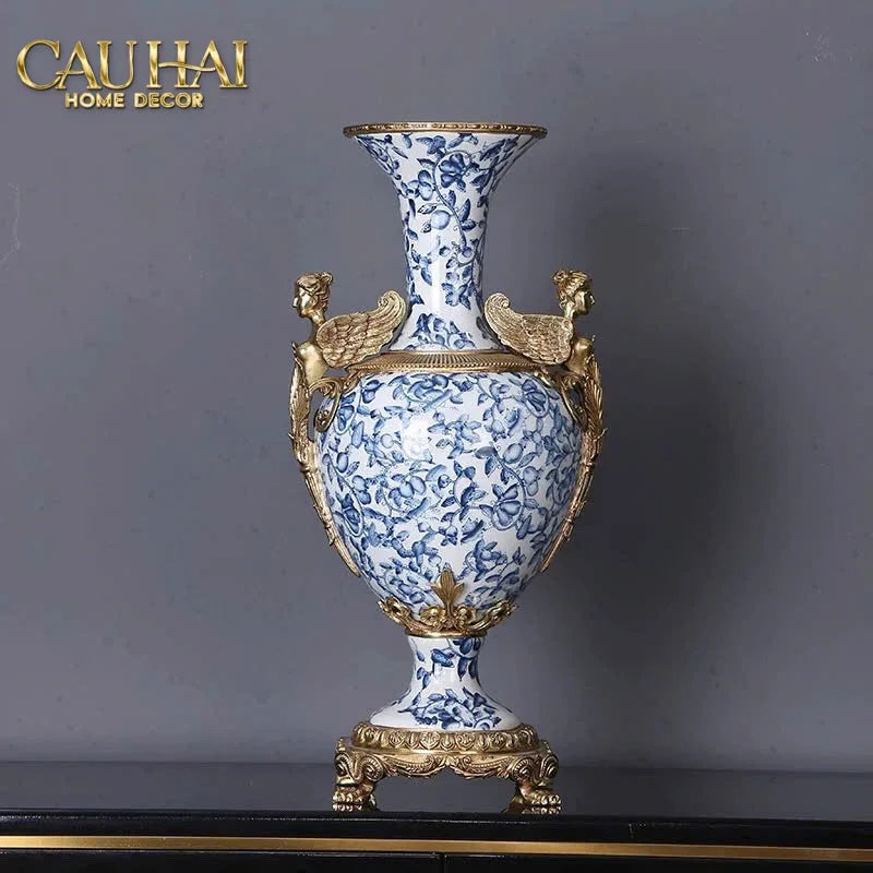 Maison Couture - Bình Hoa Imperium Empire Divine Vase - Indochine Revival Floréal Bleu Urn H40x28x23-BÌNH HOA-CẬU HAỊ HOME DECOR-CẬU HAI HOME DECOR