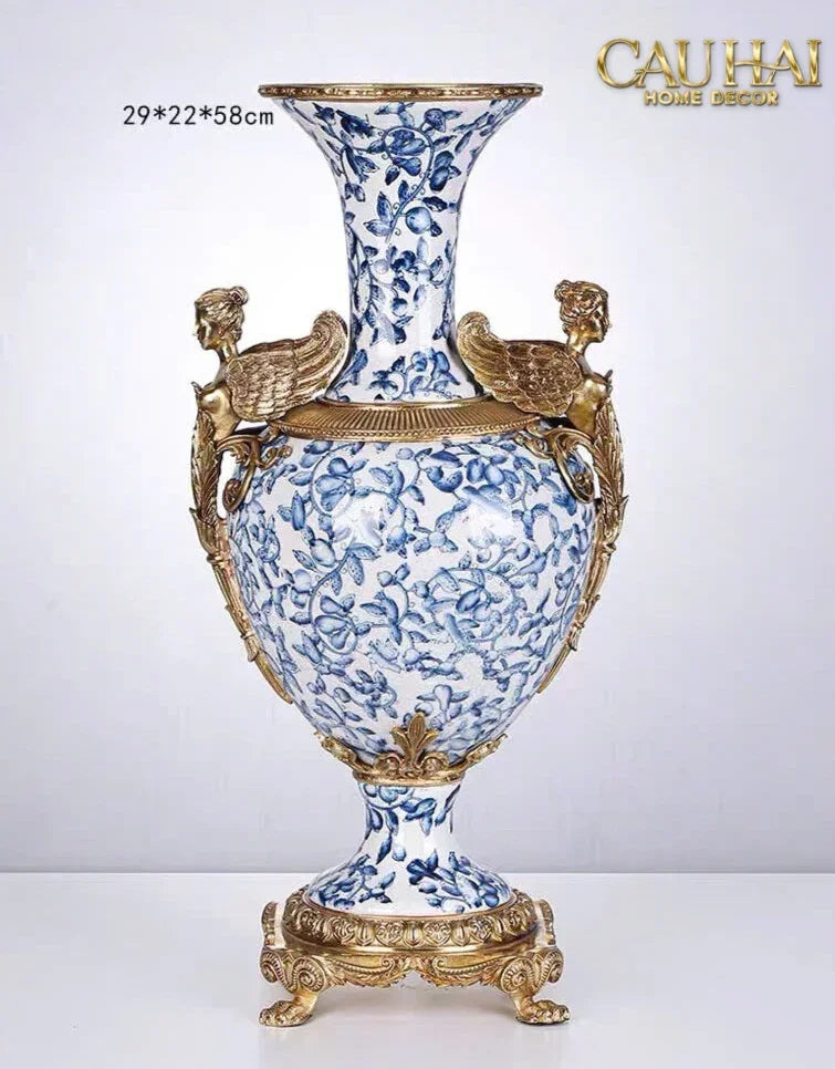Maison Couture - Bình Hoa Imperium Empire Divine Vase - Indochine Revival Floréal Bleu Urn H40x28x23-CẬU HAI HOME DECOR