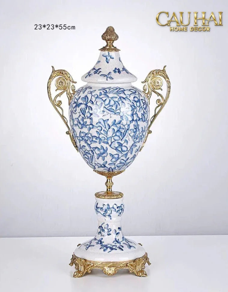 Maison Couture - Bình Hoa Imperium Empire Divine Vase - Indochine Revival Floréal Bleu Urn H40x28x23-BÌNH HOA-CẬU HAỊ HOME DECOR-CẬU HAI HOME DECOR