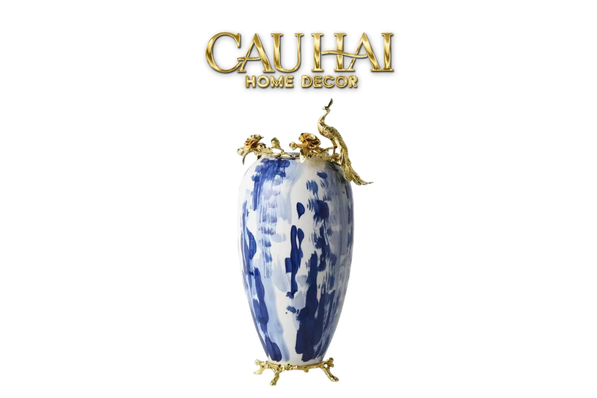 Maison Couture - Bình Hoa Khổng Tước Bằng Đồng- Dynasty Regal Paon Indigo Indochine H42-BÌNH HOA-CẬU HAI HOME DECOR