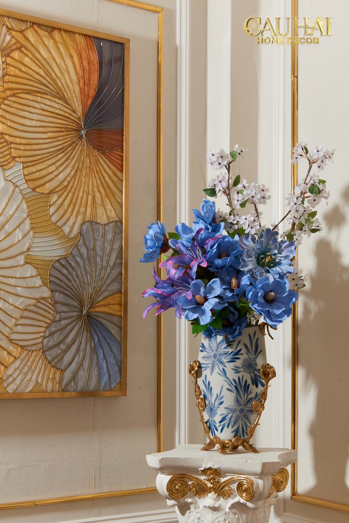 Maison Couture - Bình Hoa Khổng Tước Bằng Đồng- Dynasty Regal Paon Indigo Indochine H42-BÌNH HOA-Đối tác tại Trung Quốc theo từng đơn đặt hàng-CẬU HAI HOME DECOR