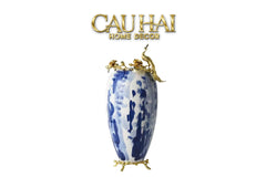 Maison Couture - Bình Hoa Khổng Tước Bằng Đồng- Dynasty Regal Paon Indigo Indochine H42-CẬU HAI HOME DECOR