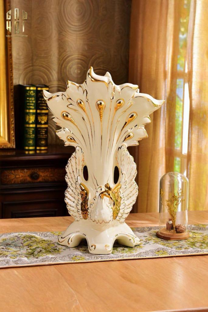 Maison Couture - Bình Hoa Khổng Tước Sứ Ngọc Cao Cấp Impérial Paon Empress Fan 33x48-BÌNH HOA-CẬU HAI HOME DECOR