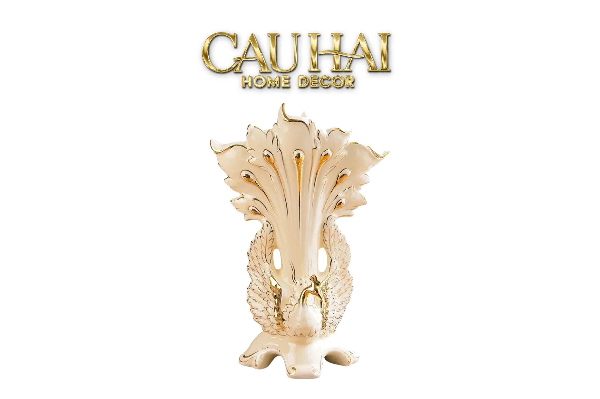 Maison Couture - Bình Hoa Khổng Tước Sứ Ngọc Cao Cấp Impérial Paon Empress Fan 33x48-BÌNH HOA-CẬU HAI HOME DECOR