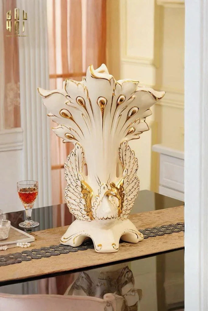 Maison Couture - Bình Hoa Khổng Tước Sứ Ngọc Cao Cấp Impérial Paon Empress Fan 33x48-BÌNH HOA-Đối tác tại Trung Quốc theo từng đơn đặt hàng-CẬU HAI HOME DECOR