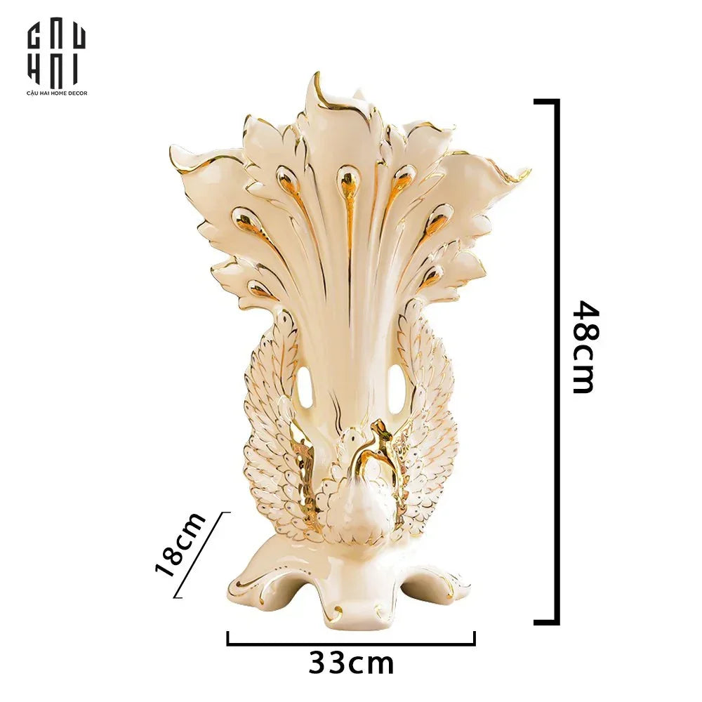 Maison Couture - Bình Hoa Khổng Tước Sứ Ngọc Cao Cấp Impérial Paon Empress Fan 33x48-BÌNH HOA-Đối tác tại Trung Quốc theo từng đơn đặt hàng-CẬU HAI HOME DECOR