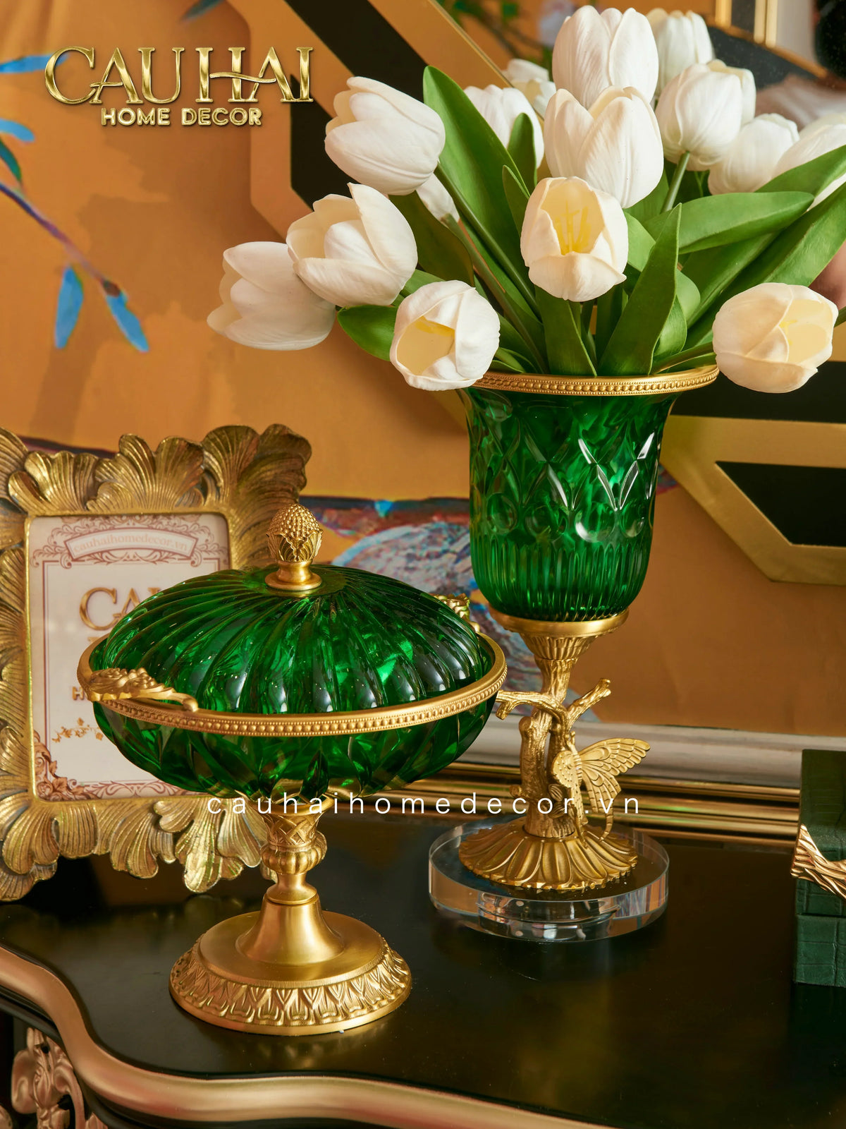 Maison Couture - Bình Hoa Pha Lê Brasson Papillon Emerald H30-BÌNH HOA-CẬU HAI HOME DECOR
