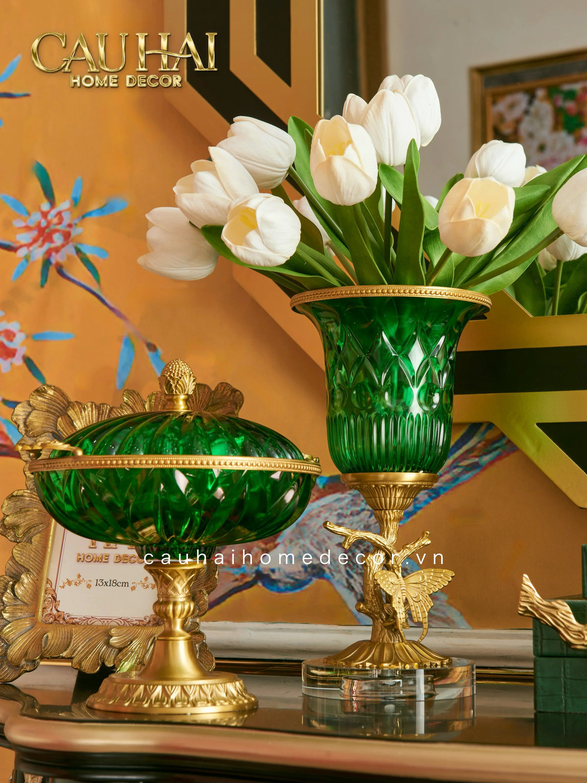 Maison Couture - Bình Hoa Pha Lê Brasson Papillon Emerald H30-BÌNH HOA-CẬU HAỊ HOME DECOR-CẬU HAI HOME DECOR
