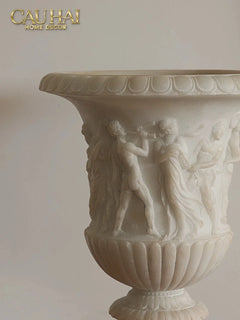 Maison Couture - Bình Hoa Phù Điêu Đá Sa Thạch Giả Ngọc - Amphora Des Dieux Dionysien - Patrimoine H47xM35-BÌNH HOA-CẬU HAI HOME DECOR