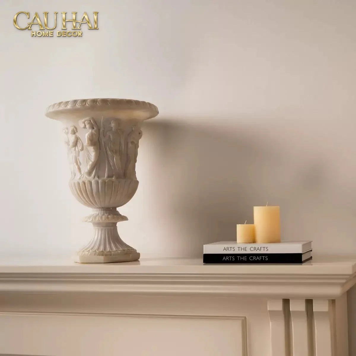 Maison Couture - Bình Hoa Phù Điêu Đá Sa Thạch Giả Ngọc - Amphora Des Dieux Dionysien - Patrimoine H47xM35-BÌNH HOA-CẬU HAI HOME DECOR