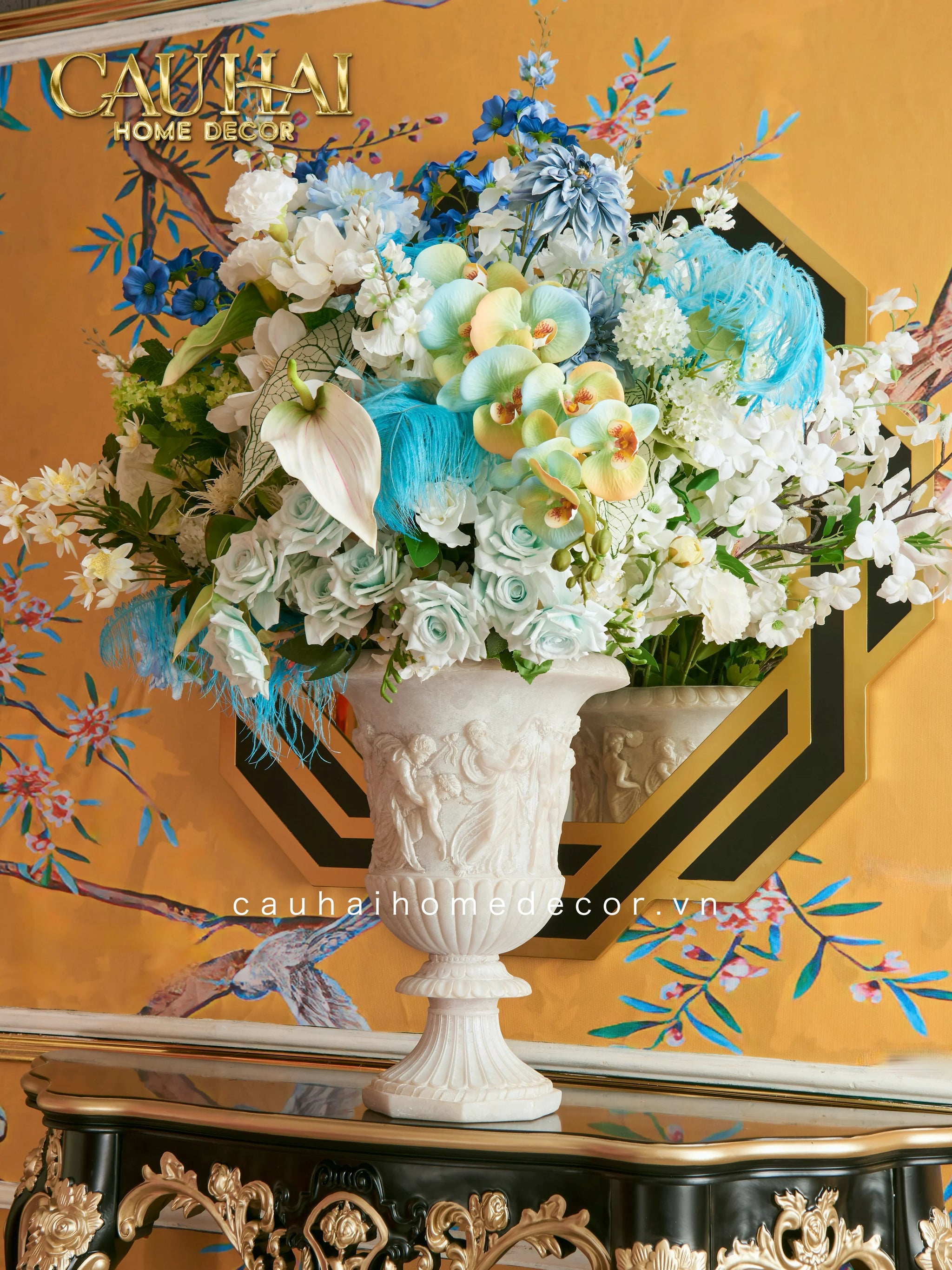 Maison Couture - Bình Hoa Phù Điêu Đá Sa Thạch Giả Ngọc - Amphora Des Dieux Dionysien - Patrimoine H47xM35-BÌNH HOA-CẬU HAI HOME DECOR