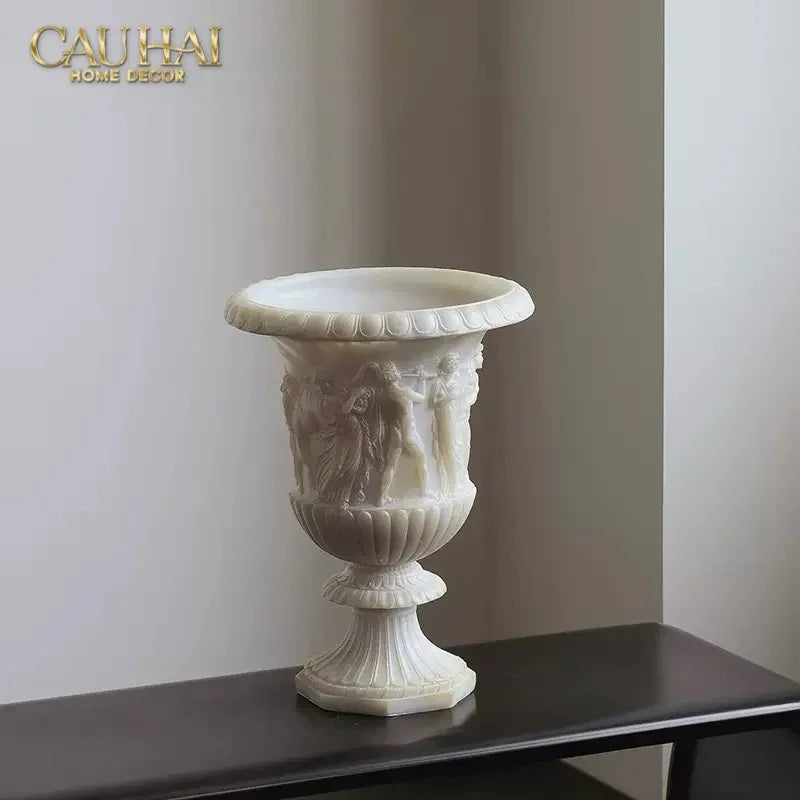 Maison Couture - Bình Hoa Phù Điêu Đá Sa Thạch Giả Ngọc - Amphora Des Dieux Dionysien - Patrimoine H47xM35-BÌNH HOA-CẬU HAI HOME DECOR