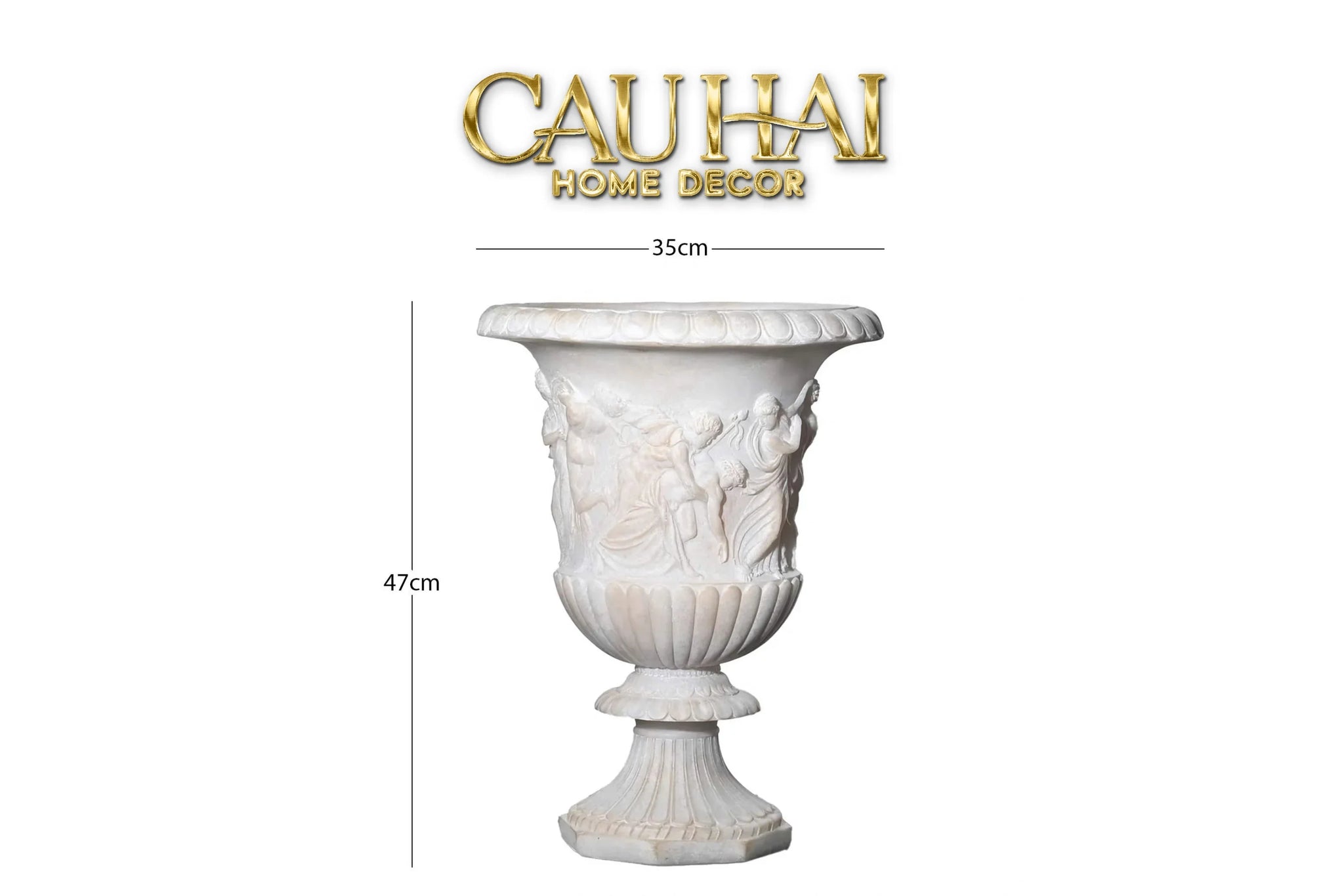 Maison Couture - Bình Hoa Phù Điêu Đá Sa Thạch Giả Ngọc - Amphora Des Dieux Dionysien - Patrimoine H47xM35-BÌNH HOA-CẬU HAI HOME DECOR
