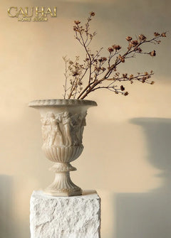 Maison Couture - Bình Hoa Phù Điêu Đá Sa Thạch Giả Ngọc - Amphora Des Dieux Dionysien - Patrimoine H47xM35-BÌNH HOA-CẬU HAI HOME DECOR
