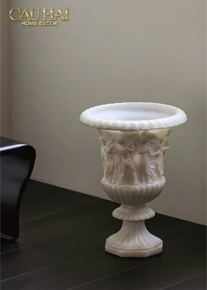 Maison Couture - Bình Hoa Phù Điêu Đá Sa Thạch Giả Ngọc - Amphora Des Dieux Dionysien - Patrimoine H47xM35-BÌNH HOA-CẬU HAI HOME DECOR