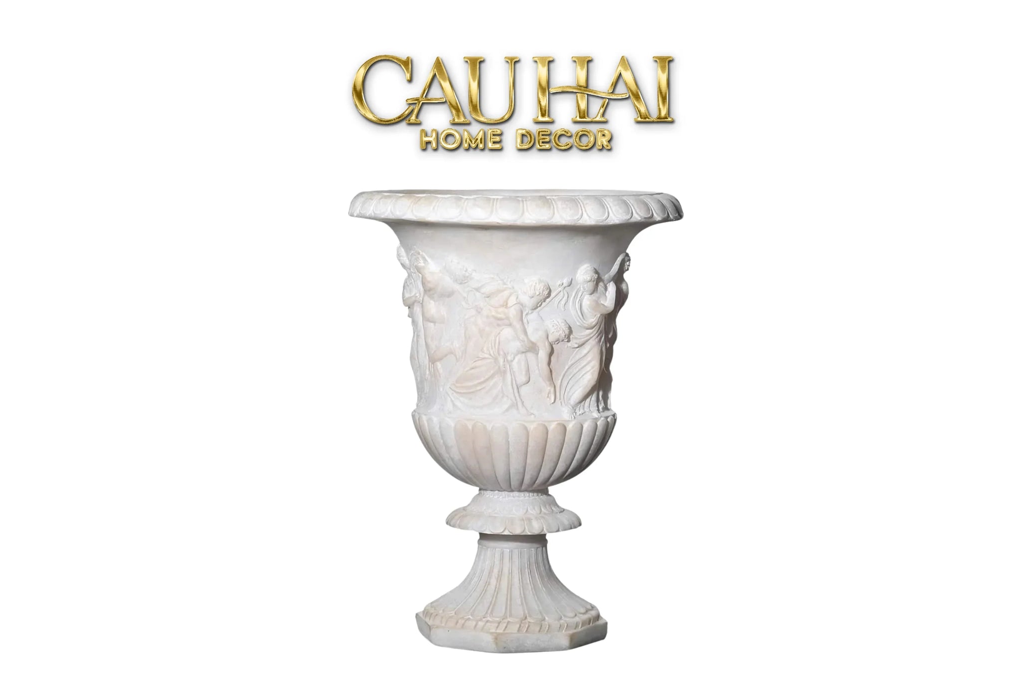 Maison Couture - Bình Hoa Phù Điêu Đá Sa Thạch Giả Ngọc - Amphora Des Dieux Dionysien - Patrimoine H47xM35-BÌNH HOA-CẬU HAI HOME DECOR
