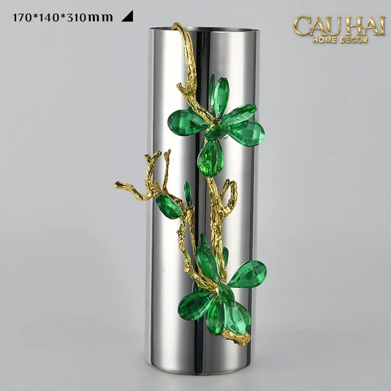 Maison Couture - Bình Hoa Platium Đá Pha Lê Emerald Métallique Aurum Branche 17x14x31-BÌNH HOA-CẬU HAI HOME DECOR