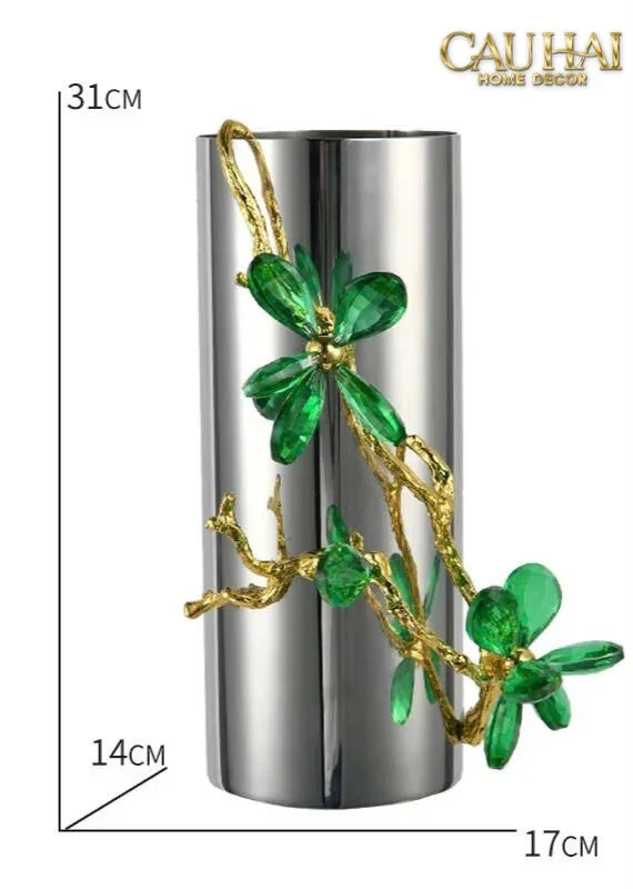 Maison Couture - Bình Hoa Platium Đá Pha Lê Emerald Métallique Aurum Branche 17x14x31-BÌNH HOA-CẬU HAI HOME DECOR