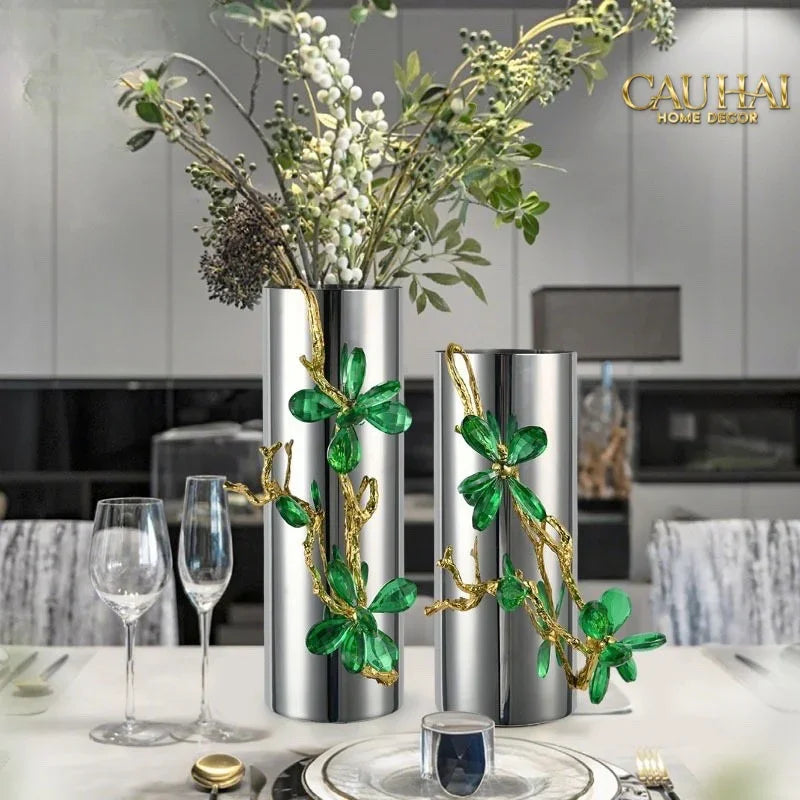 Maison Couture - Bình Hoa Platium Đá Pha Lê Emerald Métallique Aurum Branche 17x14x31-BÌNH HOA-CẬU HAI HOME DECOR