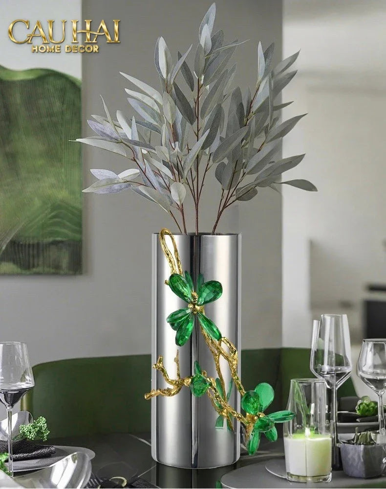 Maison Couture - Bình Hoa Platium Đá Pha Lê Emerald Métallique Aurum Branche 17x14x31-BÌNH HOA-CẬU HAI HOME DECOR
