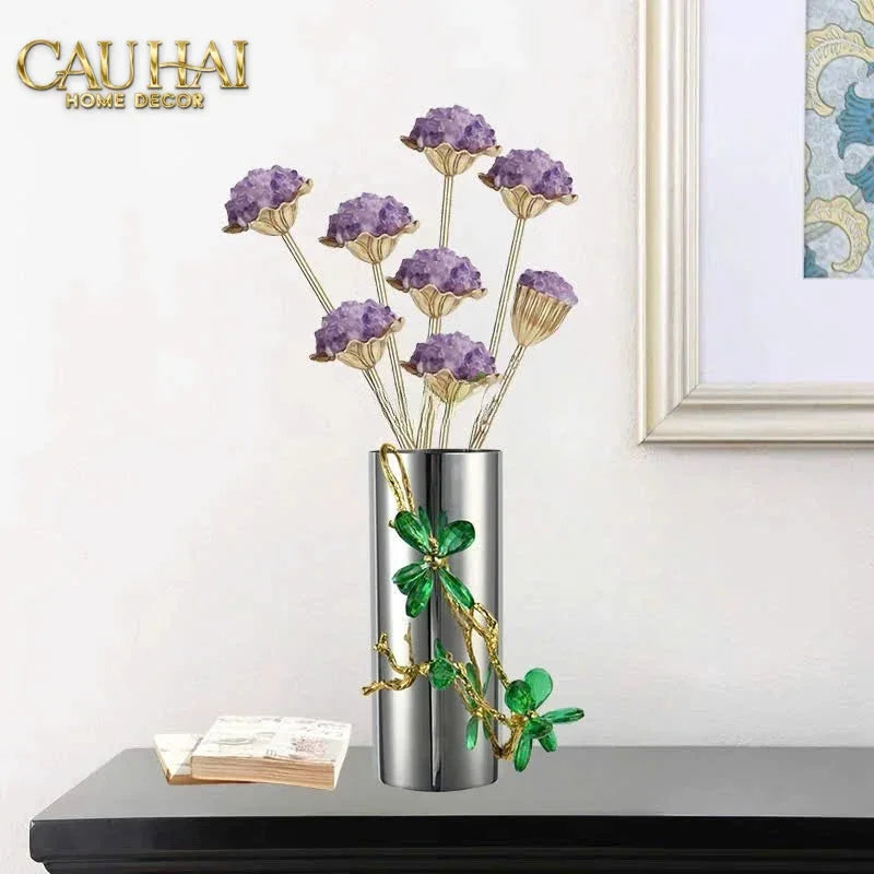 Maison Couture - Bình Hoa Platium Đá Pha Lê Emerald Métallique Aurum Branche 17x14x31-BÌNH HOA-CẬU HAI HOME DECOR