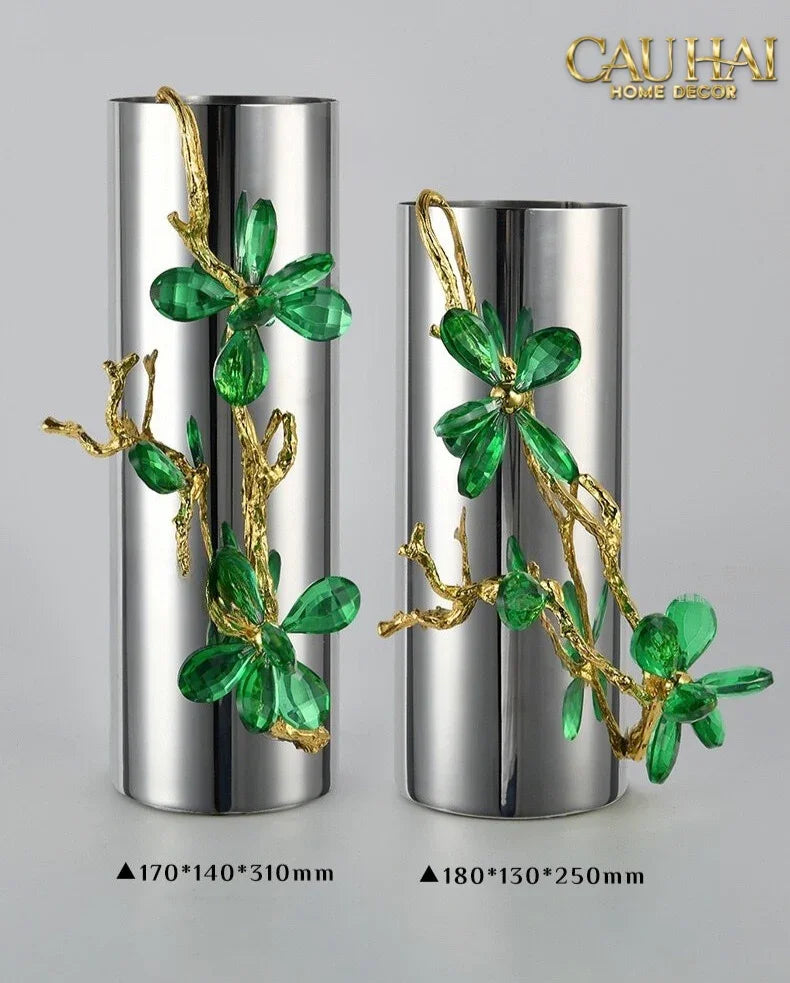 Maison Couture - Bình Hoa Platium Đá Pha Lê Emerald Métallique Aurum Branche 17x14x31-BÌNH HOA-CẬU HAI HOME DECOR