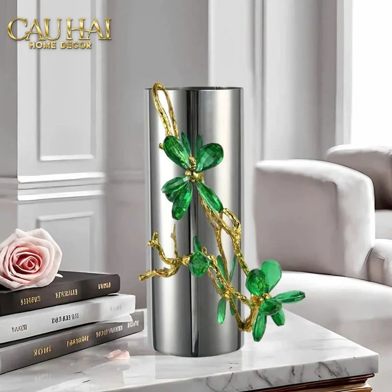 Maison Couture - Bình Hoa Platium Đá Pha Lê Emerald Métallique Aurum Branche 17x14x31-BÌNH HOA-CẬU HAI HOME DECOR