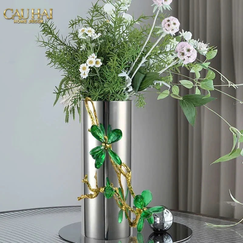 Maison Couture - Bình Hoa Platium Đá Pha Lê Emerald Métallique Aurum Branche 17x14x31-BÌNH HOA-CẬU HAI HOME DECOR