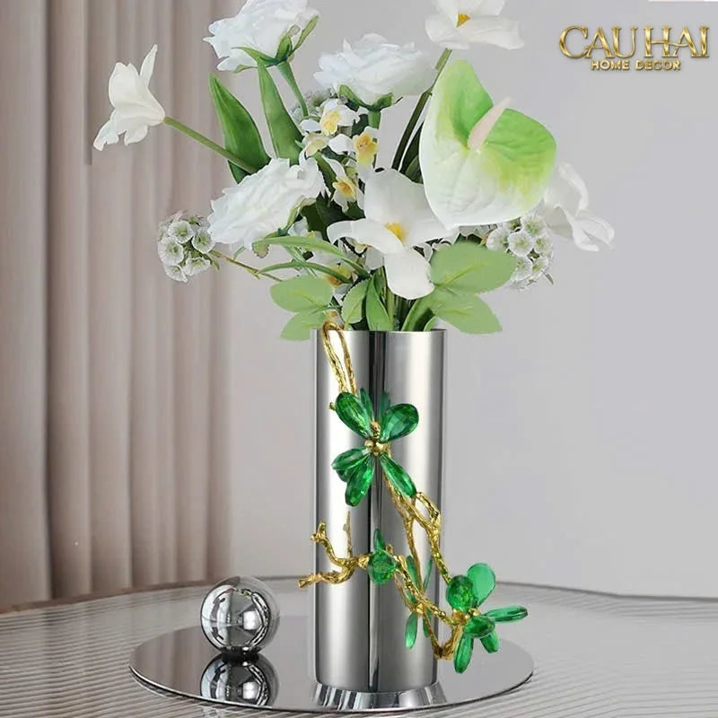 Maison Couture - Bình Hoa Platium Đá Pha Lê Emerald Métallique Aurum Branche 17x14x31-BÌNH HOA-CẬU HAI HOME DECOR