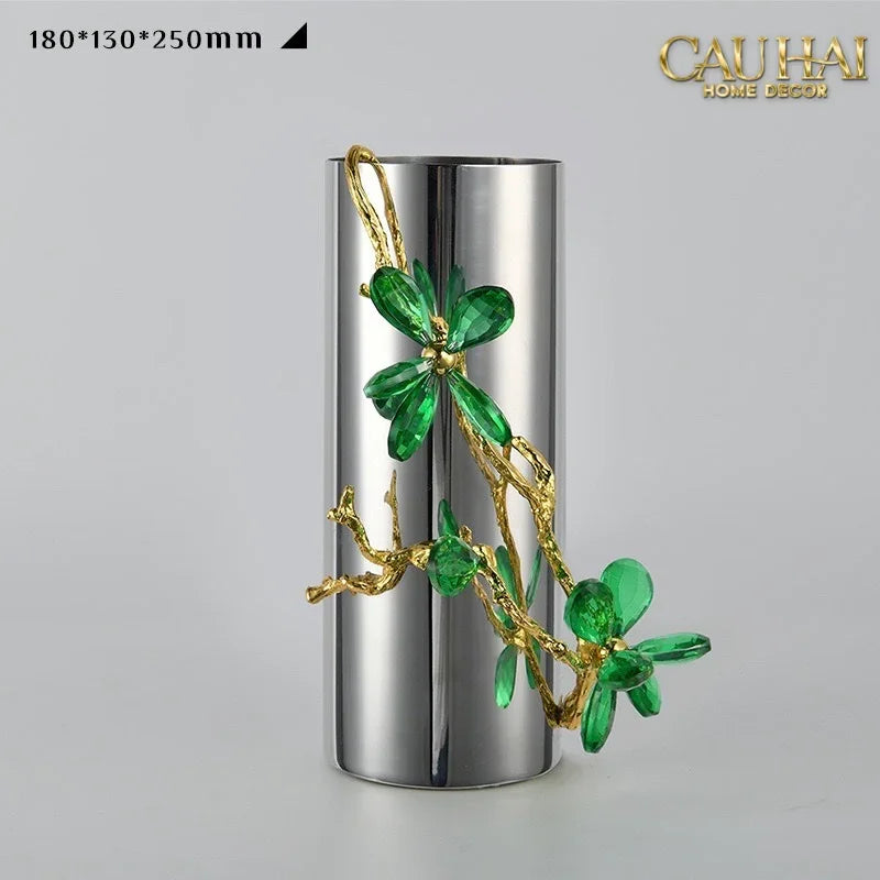 Maison Couture - Bình Hoa Platium Đá Pha Lê Emerald Métallique Aurum Branche 17x14x31-BÌNH HOA-CẬU HAI HOME DECOR