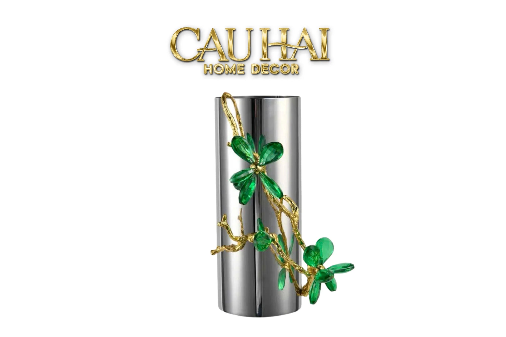 Maison Couture - Bình Hoa Platium Đá Pha Lê Emerald Métallique Aurum Branche 17x14x31-BÌNH HOA-CẬU HAI HOME DECOR