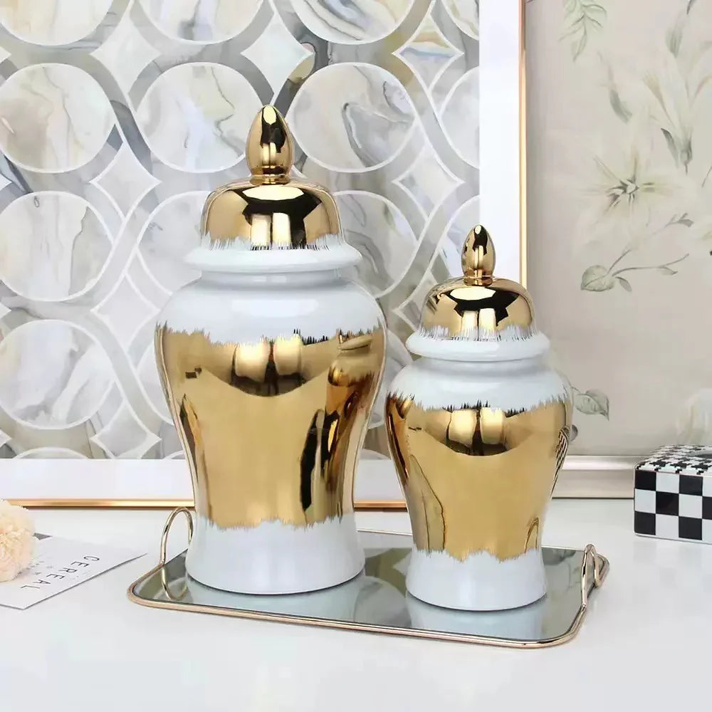 Maison Couture - Bình Hoa Sứ Trắng Mạ Vàng - La Dune Dorée 35x17x17-CẬU HAI HOME DECOR