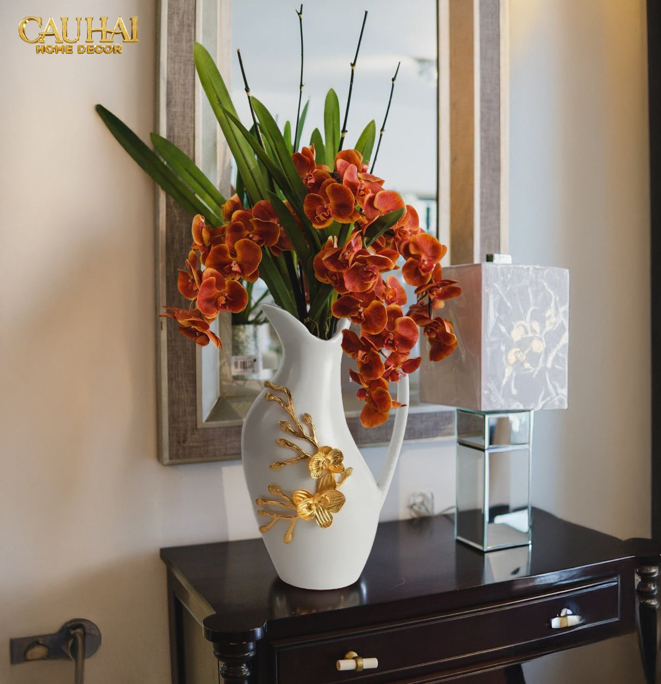Maison Couture - Bình Hoa Sứ Trắng Orchidée d’Or Vase Éwer H34-BÌNH HOA-CẬU HAI HOME DECOR