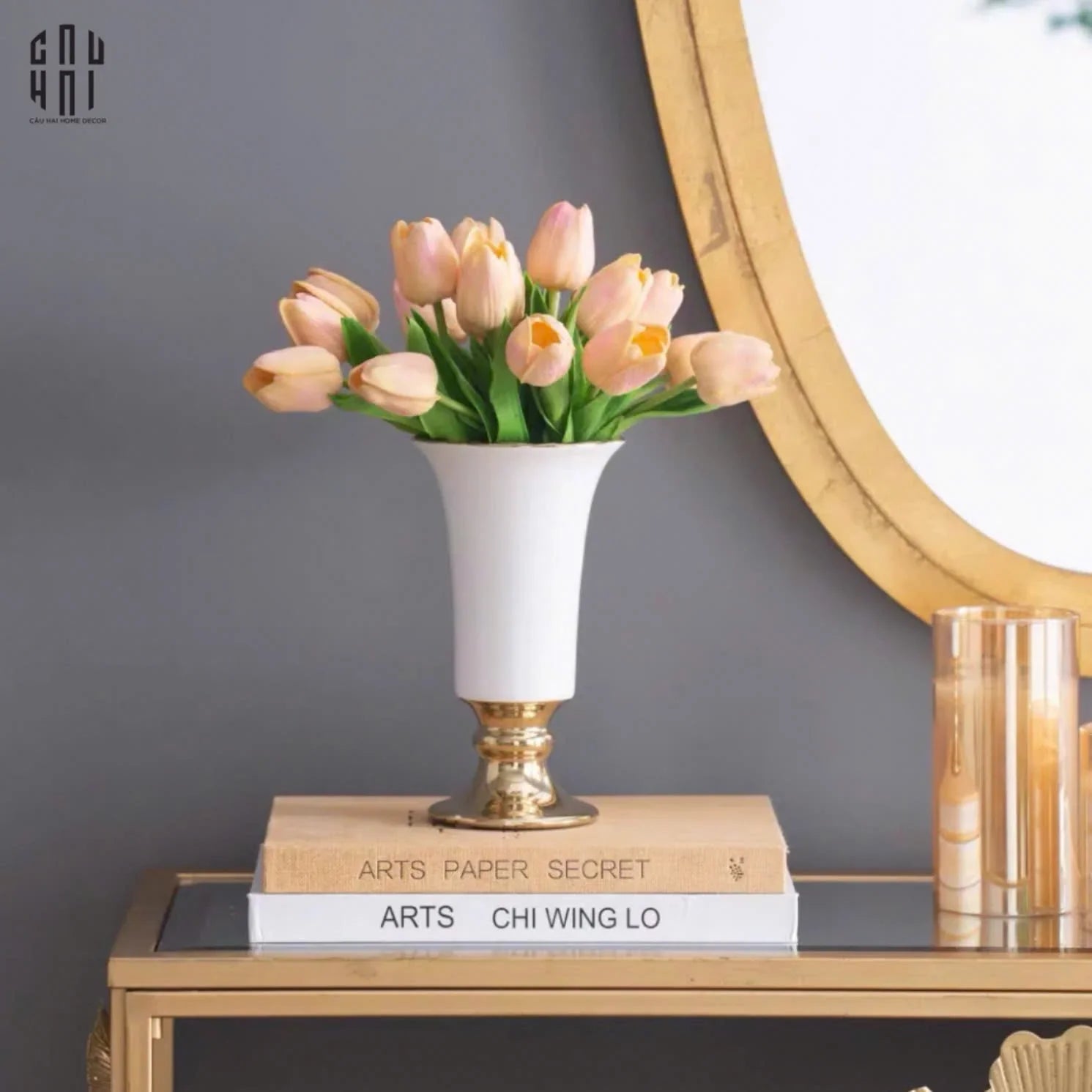 Maison Couture - Bình Hoa Sứ Trắng Venice AB House Manhattan Vibe 11x20-CẬU HAI HOME DECOR