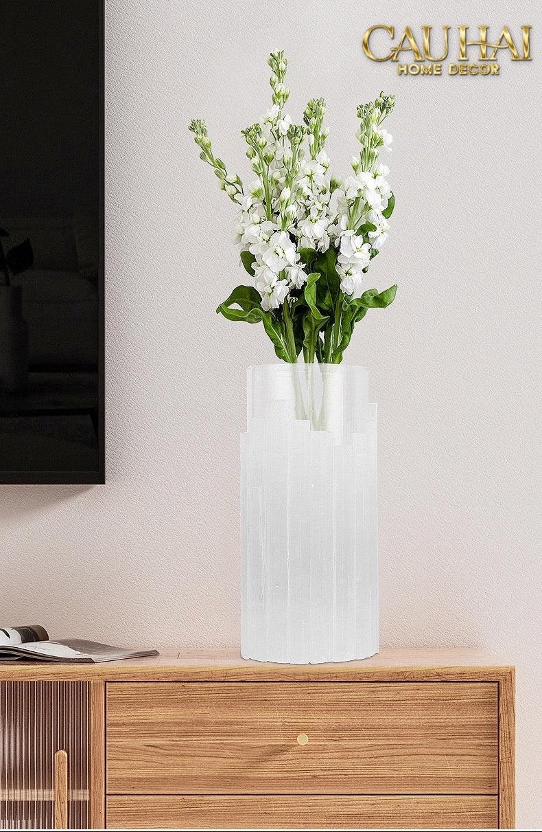Maison Couture - Bình Hoa Thạch Anh Trắng Elite Quartz Allure Gemstone Vases H30-BÌNH HOA-CẬU HAI HOME DECOR