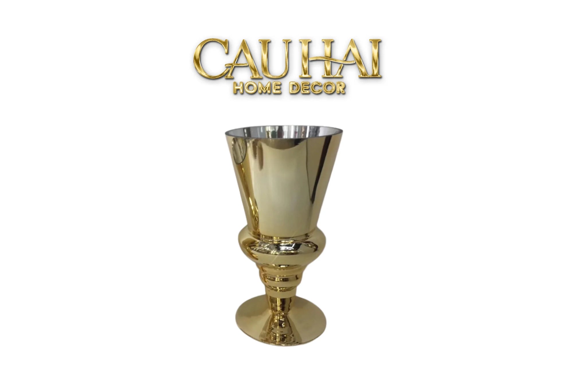 Maison Couture - Bình Hoa Thuỷ Tinh Mạ Vàng Cristallerie Dorée Impériale Goblet Vessel 19x34-BÌNH HOA-CẬU HAI HOME DECOR