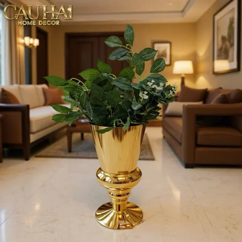Maison Couture - Bình Hoa Thuỷ Tinh Mạ Vàng Cristallerie Dorée Impériale Goblet Vessel 19x34-BÌNH HOA-CẬU HAI HOME DECOR
