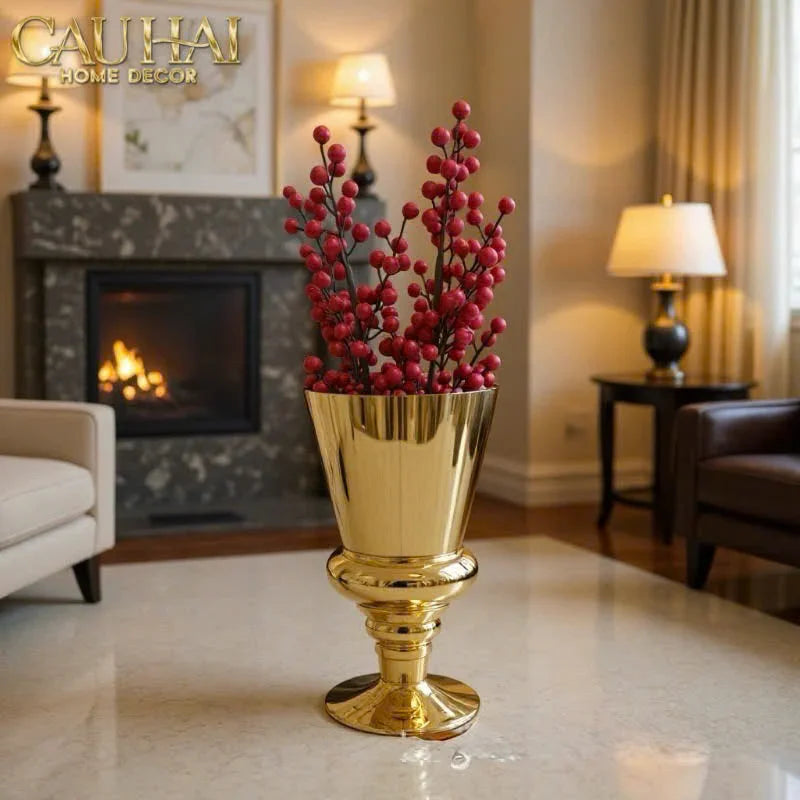 Maison Couture - Bình Hoa Thuỷ Tinh Mạ Vàng Cristallerie Dorée Impériale Goblet Vessel 19x34-BÌNH HOA-CẬU HAI HOME DECOR